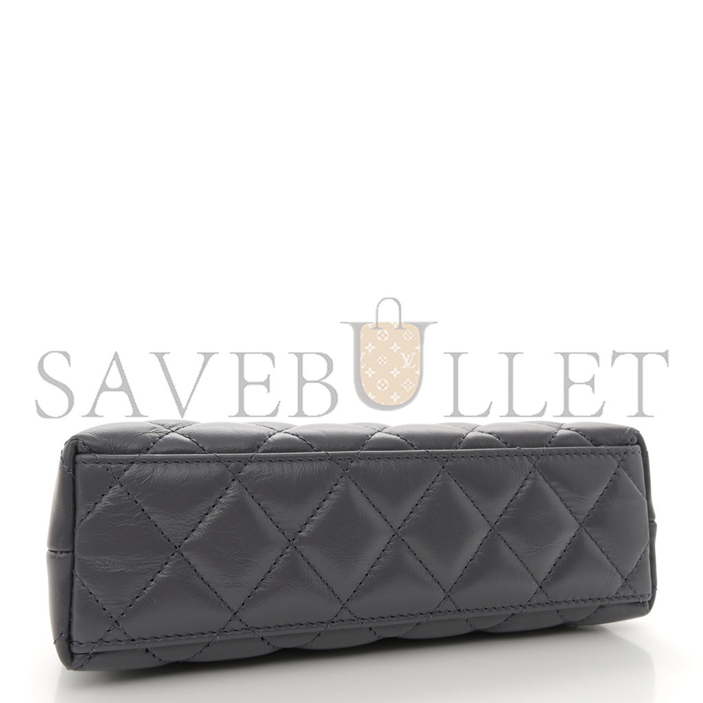 Ch*el master kelly bag quilted grey shiny calfskin aged gold hardware (19*13*7cm)